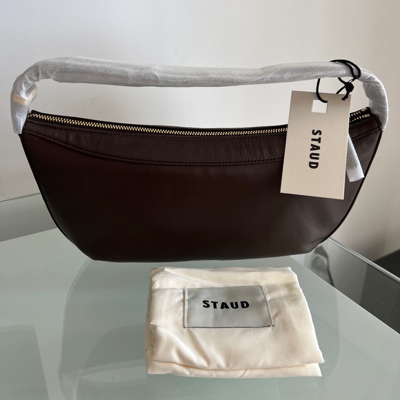 STAUD Handbags - STAUD DEMY Espresso Leather Shoulder Bag